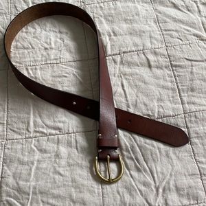 Brown Leather Belt with Gold Buckle